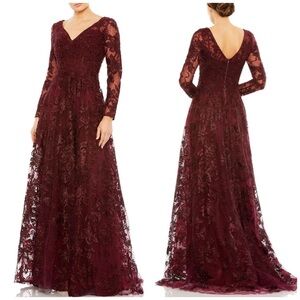 MAC DUGGAL Beaded Sequin Long Sleeve Evening Gown 20409